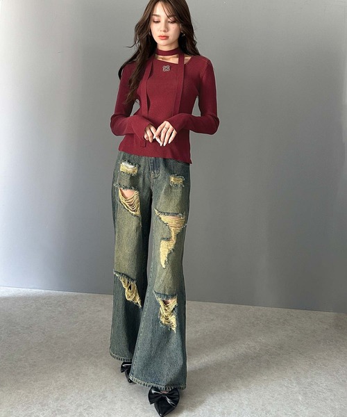 mily bilet（ミウィビレット）の「【mily bilet】女性らしさを格上げ。ブローチ付きアシメトリーネックオフショルマルチウェイチョーカー付きニットプルオーバー（ニット/セーター・レディース・バーガンディー/ブラック/アイボリー/グレー・LARGE/X-LARGE/MEDIUM/SMALL）」の17枚目の写真