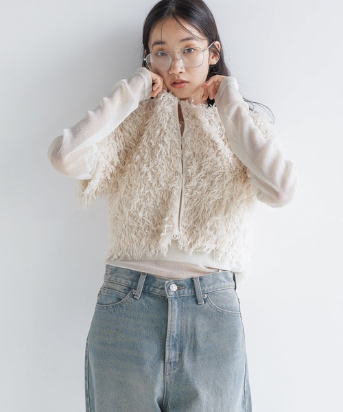 LOWRYS FARM（ローリーズファーム）の「フェザー２ＷＡＹカーディガン　136581（カーディガン/ボレロ・レディース・アイボリー/ブラック/グレー・LONG/SHORT）」の6枚目の写真