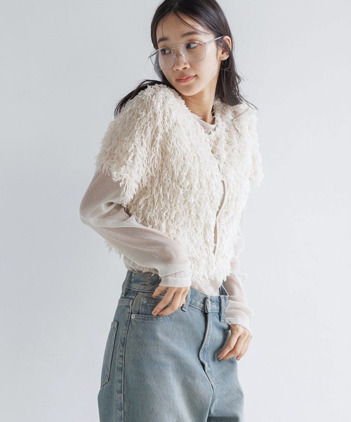 LOWRYS FARM（ローリーズファーム）の「フェザー２ＷＡＹカーディガン　136581（カーディガン/ボレロ・レディース・アイボリー/ブラック/グレー・LONG/SHORT）」の7枚目の写真