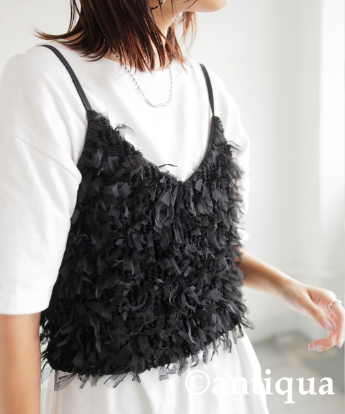 antiqua（アンティカ）の「フリンジキャミソール（キャミソール・レディース・ブラック・ONESIZE）」の5枚目の写真