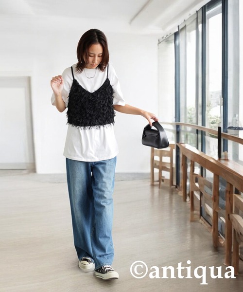 antiqua（アンティカ）の「フリンジキャミソール（キャミソール・レディース・ブラック・ONESIZE）」の6枚目の写真