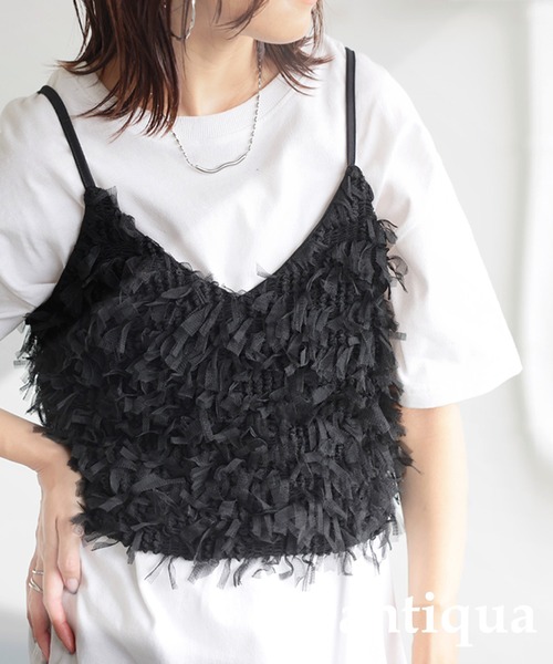 antiqua（アンティカ）の「フリンジキャミソール（キャミソール・レディース・ブラック・ONESIZE）」の3枚目の写真