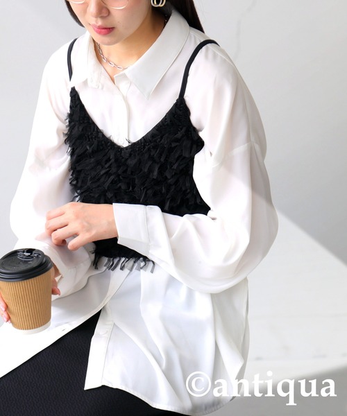 antiqua（アンティカ）の「フリンジキャミソール（キャミソール・レディース・ブラック・ONESIZE）」の2枚目の写真