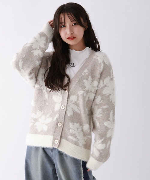 repipi armario（レピピ アルマリオ）の「【洗えるニット】FLOWERシャギーカーディガン（カーディガン/ボレロ・キッズ・ベージュ/グレー・LARGE/SMALL/MEDIUM）」の2枚目の写真