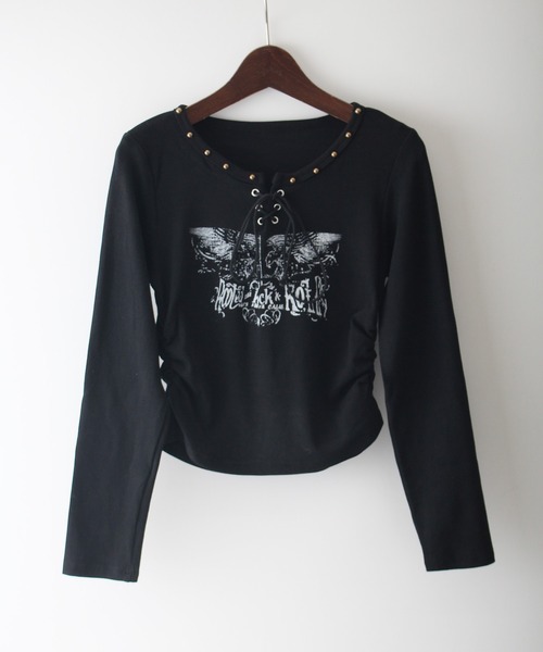 SpRay(スプレイ)の「イーグルプリントスピンドルロングTシャツ(Tシャツ/カットソー・レディース・ベージュ/ブラウン/アイボリー/ブラック/カーキ・FREE)」の12枚目の写真
