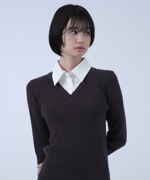 FCMM(エフシーエムエム)の「KNIT SHIRT/ニットシャツ(ニット/セーター・レディース・ブルー/ネイビー/グレー・SMALL/MEDIUM)」の1枚目の写真