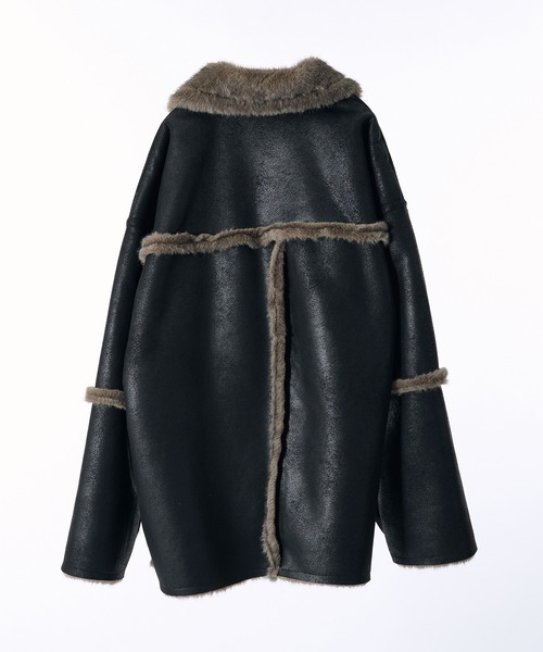 新品ムートンジャケット ブラック フード付き　リバーシブル（カッコ可愛い） 新品ムートンジャケット ブラック フード付き リバーシブル（カッコ