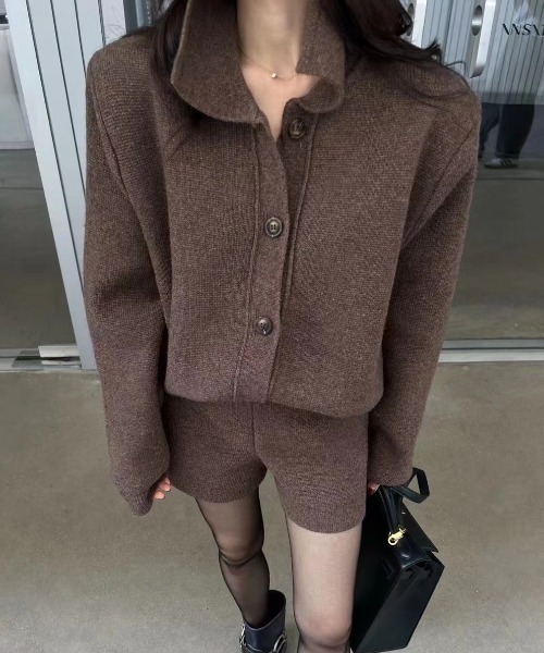 Diosfront（ディオスフロント）の「ポロ襟ニットカーディガン＆ニット短パンセットアップ（セットアップ・レディース・モカ/ブラック/チャコールグレー・FREE）」の20枚目の写真