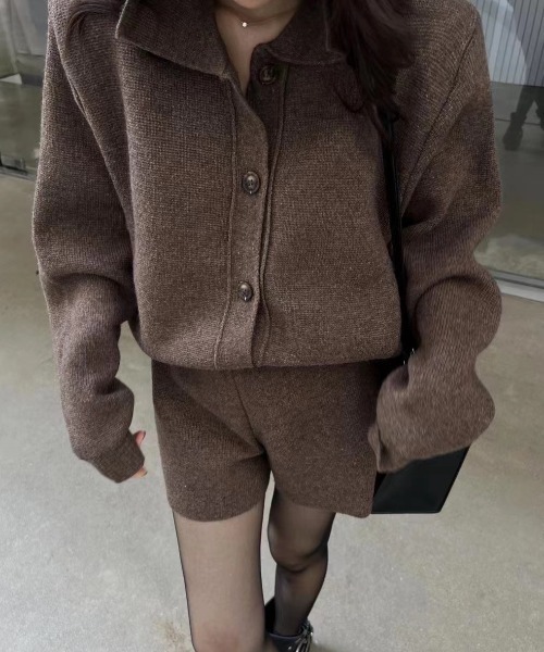 Diosfront（ディオスフロント）の「ポロ襟ニットカーディガン＆ニット短パンセットアップ（セットアップ・レディース・モカ/ブラック/チャコールグレー・FREE）」の17枚目の写真