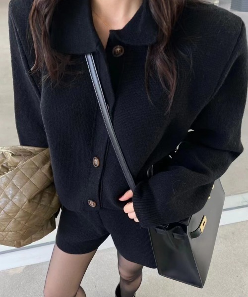 Diosfront（ディオスフロント）の「ポロ襟ニットカーディガン＆ニット短パンセットアップ（セットアップ・レディース・モカ/ブラック/チャコールグレー・FREE）」の12枚目の写真