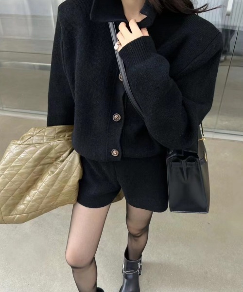 Diosfront（ディオスフロント）の「ポロ襟ニットカーディガン＆ニット短パンセットアップ（セットアップ・レディース・モカ/ブラック/チャコールグレー・FREE）」の11枚目の写真