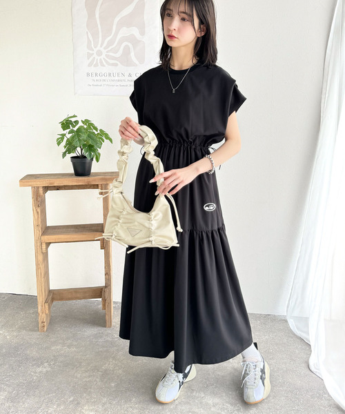 Java（ジャバ）の「《JaVaジャバコラボ》リラクシーな抜け感♪ロゴ刺繍入りドロスト使いティアードロングワンピース（ワンピース・レディース・ブラウン/アイボリー/ブラック・X-LARGE/SMALL/MEDIUM/LARGE）」の9枚目の写真