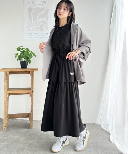 Java（ジャバ）の「《JaVaジャバコラボ》リラクシーな抜け感♪ロゴ刺繍入りドロスト使いティアードロングワンピース（ワンピース・レディース・ブラウン/アイボリー/ブラック・X-LARGE/SMALL/MEDIUM/LARGE）」の15枚目の写真