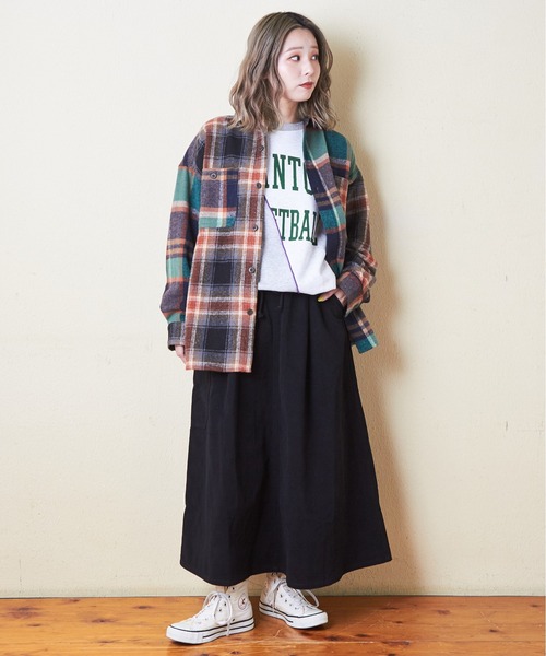 CUBE SUGAR（キューブシュガー）の「ピーチ起毛ツイルタックギャザースカート（スカート・レディース・レッド/ブラック/マルチ/ナチュラル/ブルー・M）」の10枚目の写真