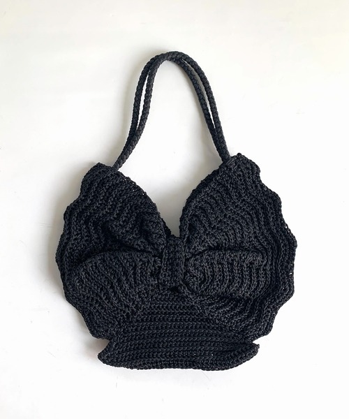 Q(キュー)の「クロッシェリボントート(トートバッグ・レディース・アイボリー/ブラック・ONE SIZE)」の8枚目の写真