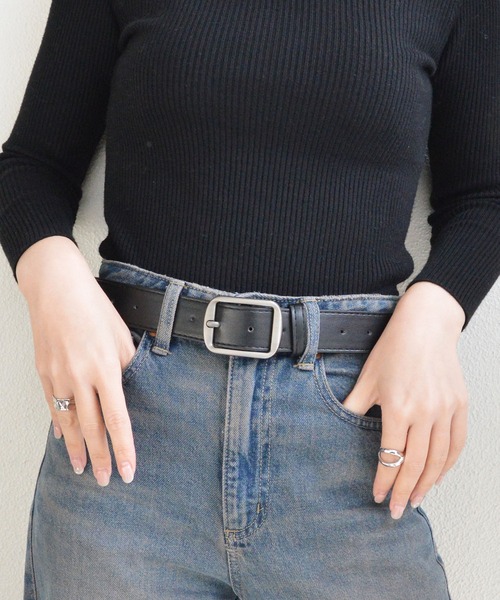 styiro(スタイロ)の「【ユニセックス】ヴィンテージブラックシルバーバックルPUレザーベルト メンズ レディース(ベルト・レディース・ブラック/ブラウン/ブラック系2/ブラウン系2・130cm/115cm/110cm/105cm)」の5枚目の写真