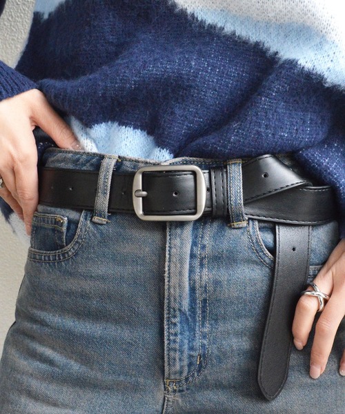 styiro(スタイロ)の「【ユニセックス】ヴィンテージブラックシルバーバックルPUレザーベルト メンズ レディース(ベルト・レディース・ブラック/ブラウン/ブラック系2/ブラウン系2・130cm/115cm/110cm/105cm)」の8枚目の写真