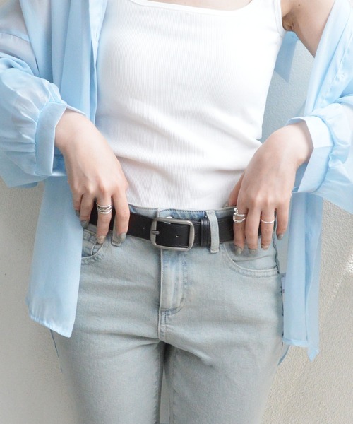 美品✨アタッチメント ベルト レザー ライトブルー ユニセックス セール】【ユニセックス】ヴィンテージブラックシルバーバックル