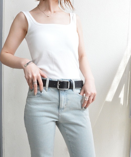 美品✨アタッチメント ベルト レザー ライトブルー ユニセックス セール】【ユニセックス】ヴィンテージブラックシルバーバックル
