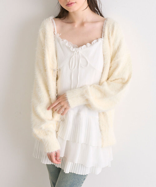 OLIVE des OLIVE(オリーブデオリーブ)の「フェザーリボンビジューカーデ(カーディガン/ボレロ・レディース・ピンク/モカ/オフホワイト/チャコールグレー・FREE)」の16枚目の写真