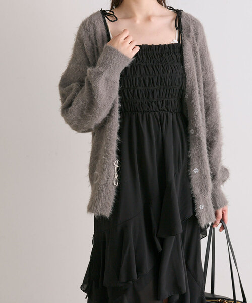 OLIVE des OLIVE(オリーブデオリーブ)の「フェザーリボンビジューカーデ(カーディガン/ボレロ・レディース・ピンク/モカ/オフホワイト/チャコールグレー・FREE)」の19枚目の写真