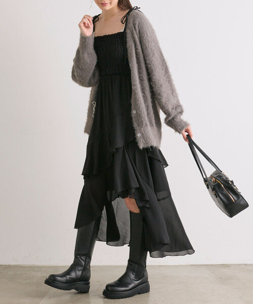 OLIVE des OLIVE(オリーブデオリーブ)の「フェザーリボンビジューカーデ(カーディガン/ボレロ・レディース・ピンク/モカ/オフホワイト/チャコールグレー・FREE)」の20枚目の写真