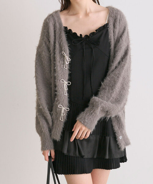 OLIVE des OLIVE(オリーブデオリーブ)の「フェザーリボンビジューカーデ(カーディガン/ボレロ・レディース・ピンク/モカ/オフホワイト/チャコールグレー・FREE)」の22枚目の写真