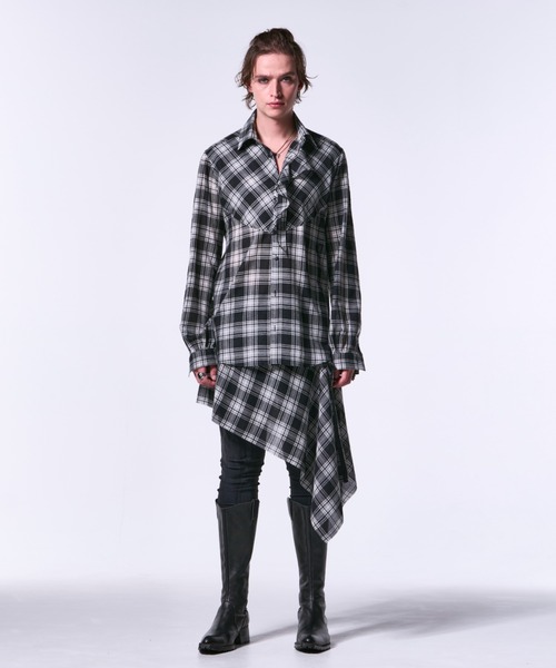 kiryuyrik（キリュウキリュウ）の「Kiryuyrik/キリュウキリュウ/Check HipHung Muffler（マフラー・メンズ・ブラック×ホワイト・FREE）」の6枚目の写真