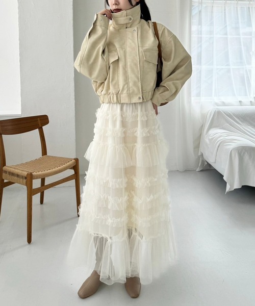 one after another NICE CLAUP（ワンアフターアナザーナイスクラップ）の「【tulle collection】チュールロングスカート（スカート・レディース・ブラウン/アイボリー/ベージュ・FREE）」の16枚目の写真