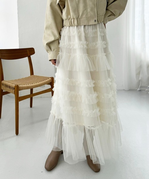 one after another NICE CLAUP（ワンアフターアナザーナイスクラップ）の「【tulle collection】チュールロングスカート（スカート・レディース・ブラウン/アイボリー/ベージュ・FREE）」の18枚目の写真