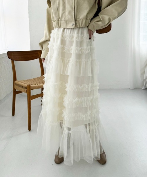 one after another NICE CLAUP（ワンアフターアナザーナイスクラップ）の「【tulle collection】チュールロングスカート（スカート・レディース・ブラウン/アイボリー/ベージュ・FREE）」の19枚目の写真