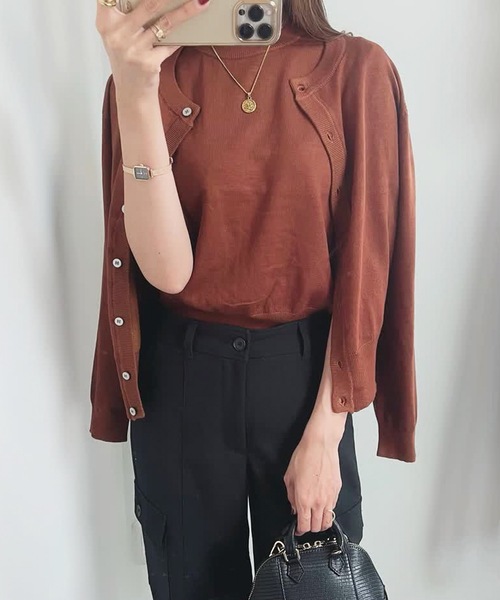 aquagarage（アクアガレージ）の「ニットアンサンブル（カーディガン/ボレロ・レディース・ブラック/グレイッシュベージュ/アイボリー/グレー/ネイビー/イエロー/ライトパープル/グリーン/ピンク/ブラウン/ボルドー/ホワイト/ライトグリーン/レッド・M/L）」の5枚目の写真