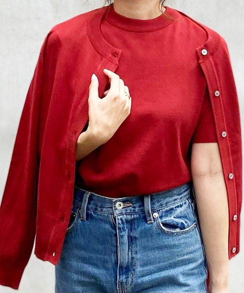 aquagarage（アクアガレージ）の「ニットアンサンブル（カーディガン/ボレロ・レディース・ブラック/グレイッシュベージュ/アイボリー/グレー/ネイビー/イエロー/ライトパープル/グリーン/ピンク/ブラウン/ボルドー/ホワイト/ライトグリーン/レッド・M/L）」の13枚目の写真