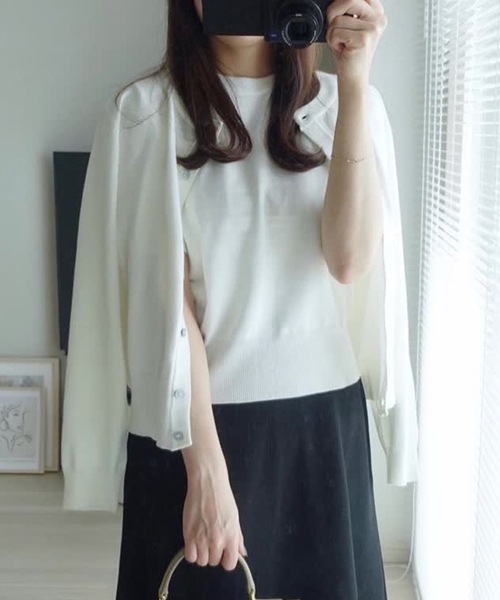 aquagarage（アクアガレージ）の「ニットアンサンブル（カーディガン/ボレロ・レディース・ブラック/グレイッシュベージュ/アイボリー/グレー/ネイビー/イエロー/ライトパープル/グリーン/ピンク/ブラウン/ボルドー/ホワイト/ライトグリーン/レッド・M/L）」の2枚目の写真