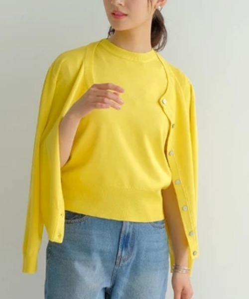 aquagarage（アクアガレージ）の「ニットアンサンブル（カーディガン/ボレロ・レディース・ブラック/グレイッシュベージュ/アイボリー/グレー/ネイビー/イエロー/ライトパープル/グリーン/ピンク/ブラウン/ボルドー/ホワイト/ライトグリーン/レッド・M/L）」の11枚目の写真