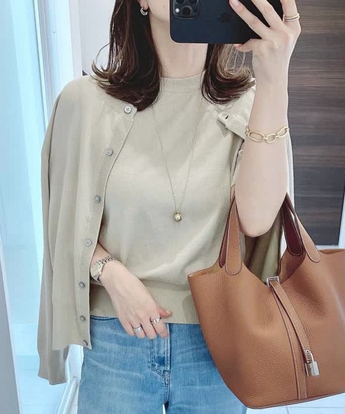 aquagarage（アクアガレージ）の「ニットアンサンブル（カーディガン/ボレロ・レディース・ブラック/グレイッシュベージュ/アイボリー/グレー/ネイビー/イエロー/ライトパープル/グリーン/ピンク/ブラウン/ボルドー/ホワイト/ライトグリーン/レッド・M/L）」の3枚目の写真