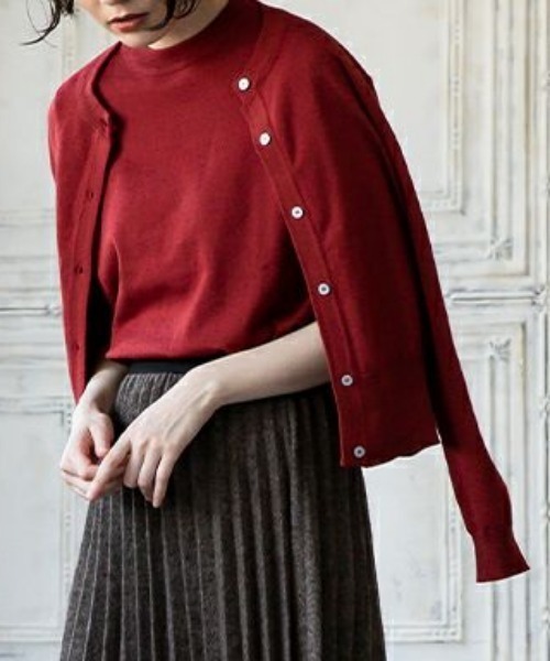 aquagarage（アクアガレージ）の「ニットアンサンブル（カーディガン/ボレロ・レディース・ブラック/グレイッシュベージュ/アイボリー/グレー/ネイビー/イエロー/ライトパープル/グリーン/ピンク/ブラウン/ボルドー/ホワイト/ライトグリーン/レッド・M/L）」の14枚目の写真