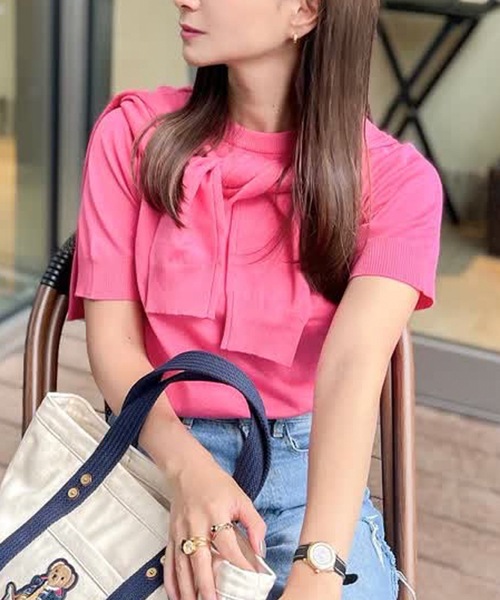 aquagarage（アクアガレージ）の「ニットアンサンブル（カーディガン/ボレロ・レディース・ブラック/グレイッシュベージュ/アイボリー/グレー/ネイビー/イエロー/ライトパープル/グリーン/ピンク/ブラウン/ボルドー/ホワイト/ライトグリーン/レッド・M/L）」の17枚目の写真