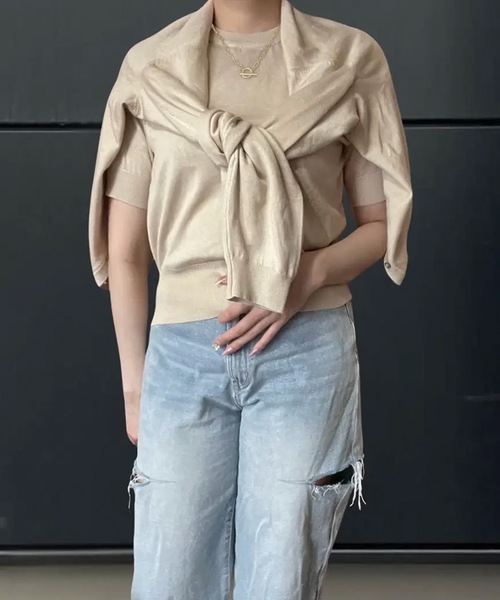 aquagarage（アクアガレージ）の「ニットアンサンブル（カーディガン/ボレロ・レディース・ブラック/グレイッシュベージュ/アイボリー/グレー/ネイビー/イエロー/ライトパープル/グリーン/ピンク/ブラウン/ボルドー/ホワイト/ライトグリーン/レッド・M/L）」の20枚目の写真