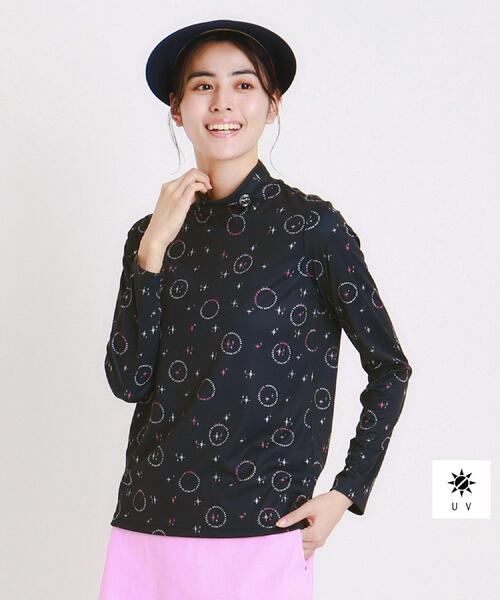 adabat（アダバット）の「UVカット ロゴドットプリント長袖モックネックT（Tシャツ/カットソー・レディース・ホワイト系1/ネイビー系・36/42/38/40）」の2枚目の写真