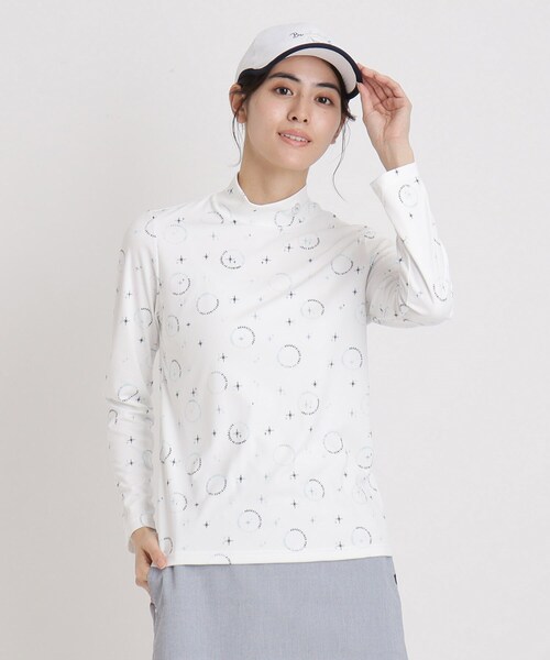 adabat（アダバット）の「UVカット ロゴドットプリント長袖モックネックT（Tシャツ/カットソー・レディース・ホワイト系1/ネイビー系・36/42/38/40）」の3枚目の写真