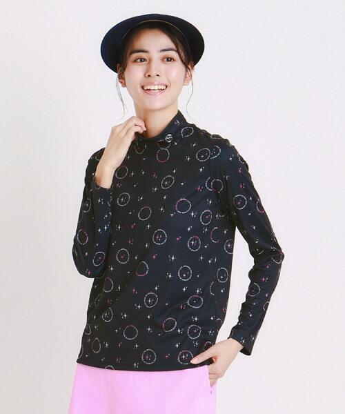 adabat（アダバット）の「UVカット ロゴドットプリント長袖モックネックT（Tシャツ/カットソー・レディース・ホワイト系1/ネイビー系・36/42/38/40）」の2枚目の写真