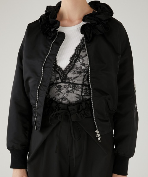 ナイロンジャケット crinkle crinkle crinkle frill collar MA1 frill collar MA1 ｜BLACK