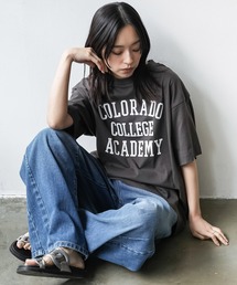 半袖カレッジプリントTシャツ