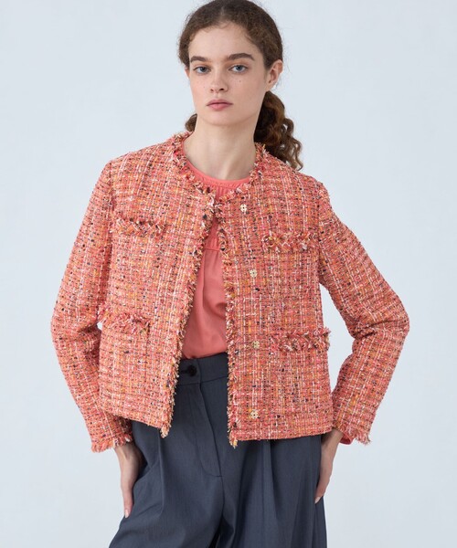 BALLSEY（ボールジィ）の「シャイニーカラーツイード 4ポケットジャケット（ノーカラージャケット・レディース・オレンジ系その他・36）」の3枚目の写真