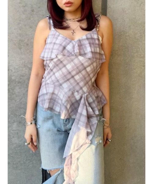 EVRIS（エヴリス）の「チェックシフォントップス（キャミソール・レディース・イエロー/ピンク/ブルー・FREE）」の3枚目の写真