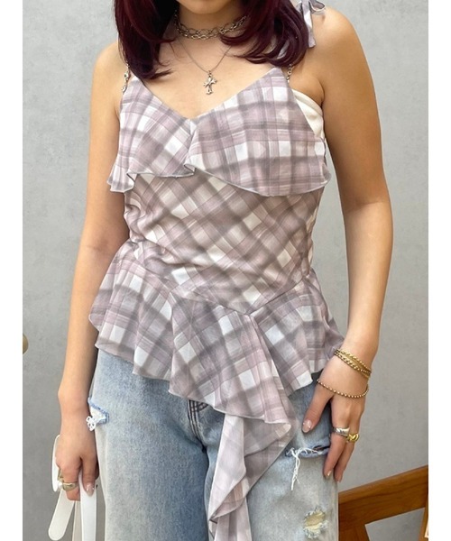 EVRIS（エヴリス）の「チェックシフォントップス（キャミソール・レディース・イエロー/ピンク/ブルー・FREE）」の16枚目の写真