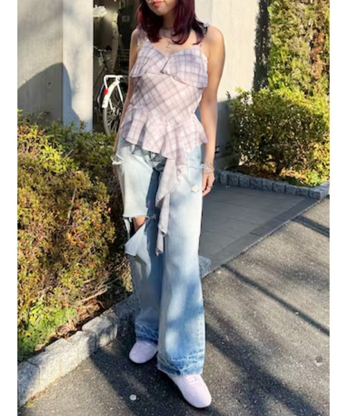 EVRIS（エヴリス）の「チェックシフォントップス（キャミソール・レディース・イエロー/ピンク/ブルー・FREE）」の8枚目の写真