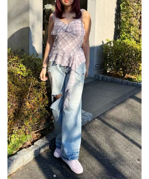 EVRIS（エヴリス）の「チェックシフォントップス（キャミソール・レディース・イエロー/ピンク/ブルー・FREE）」の9枚目の写真