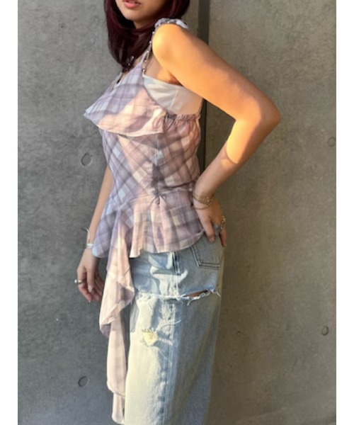 EVRIS（エヴリス）の「チェックシフォントップス（キャミソール・レディース・イエロー/ピンク/ブルー・FREE）」の7枚目の写真